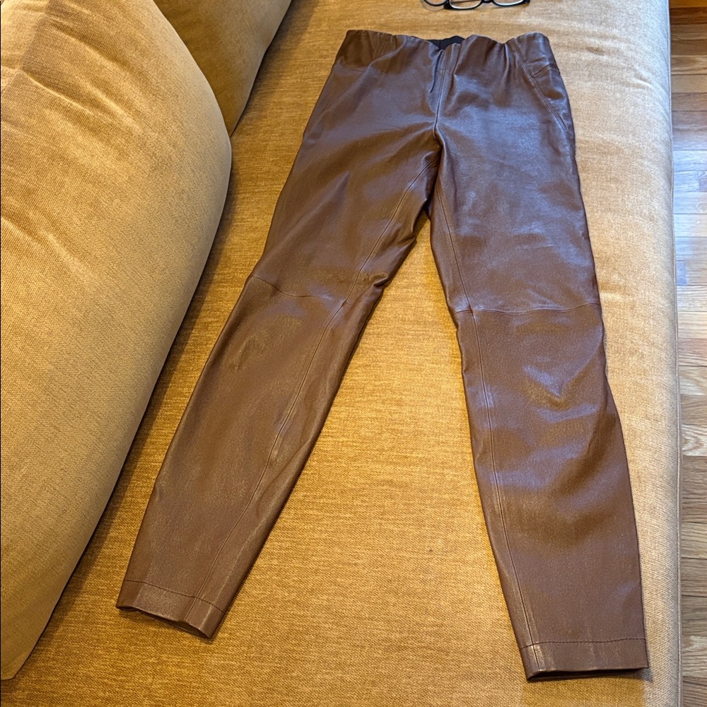 Lafayette 148 Stretch Nappa Lambskin Brown Leather Greenwich Legging XS!!!